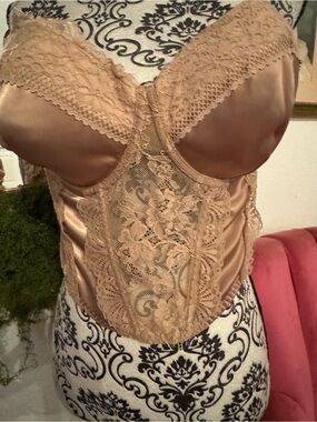 NWT Satin Lace Longline Bustier in Nude